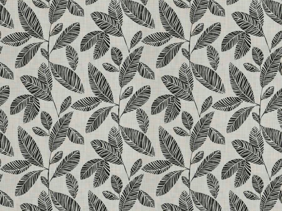 Cream Black Botanical Leaves Water & Stain Resistant Cotton Upholstery Drapery Fabric