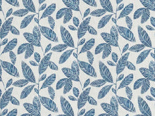 Load image into Gallery viewer, Cream Blue Botanical Leaves Water &amp; Stain Resistant Cotton Upholstery Drapery Fabric