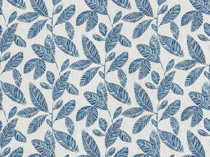 Cream Blue Botanical Leaves Water & Stain Resistant Cotton Upholstery Drapery Fabric