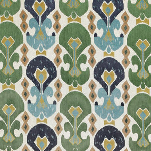 Kasbah Green Blue Upholstery Ikat Chenille Fabric / Lagoon