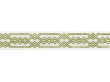 Load image into Gallery viewer, 2.125&quot; Wide Embroidered Grey Beige Taupe Green Geometric Drapery Tape Trim