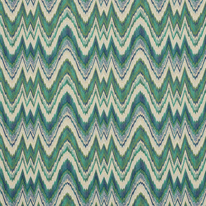SCHUMACHER VALKYRIE FLAME STITCH FABRIC / EMERALD & PEACOCK