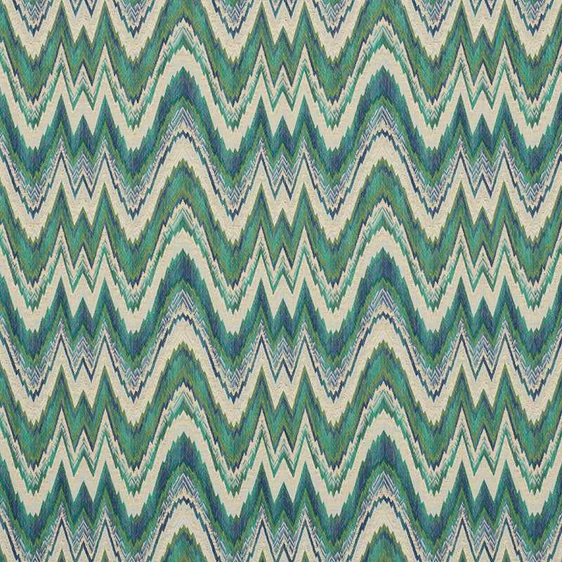 SCHUMACHER VALKYRIE FLAME STITCH FABRIC / EMERALD & PEACOCK