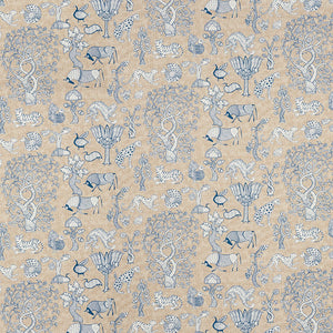 SCHUMACHER ANIMALIA FABRIC / BLUE & NATURAL