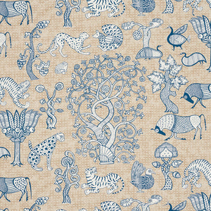 SCHUMACHER ANIMALIA FABRIC / BLUE & NATURAL