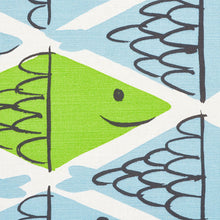 Load image into Gallery viewer, SCHUMACHER FISH SCHOOL FABRIC / AQUA &amp; LEAF