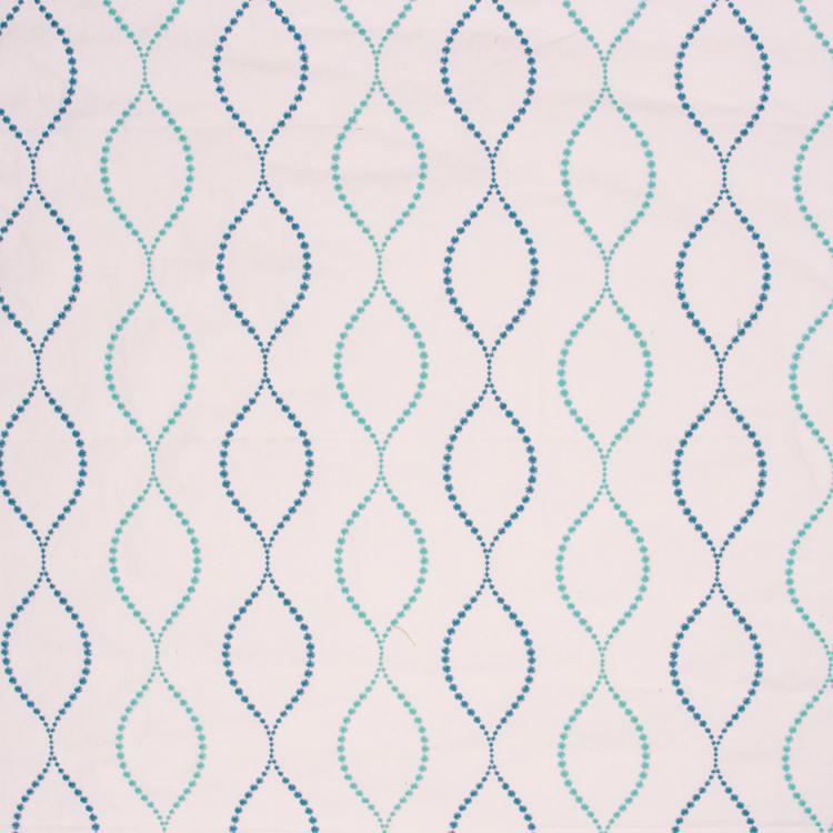 Embroidered Cotton Trellis Drapery Fabric Blue / Aqua RMIL1