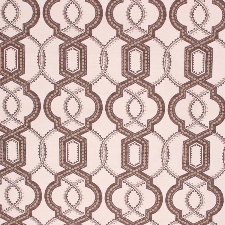 Cotton Printed Trellis Lattice Fabric Brown Gray / Ash