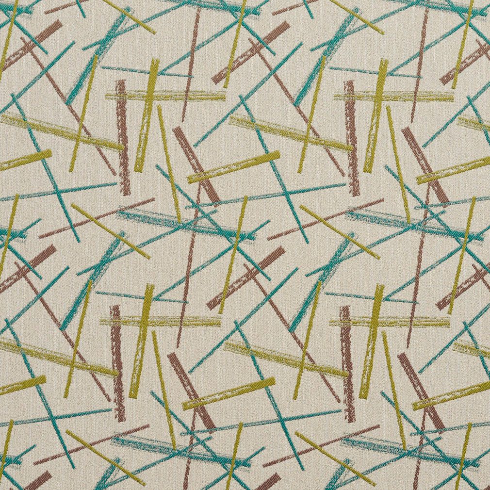 Essentials Abstract Upholstery Fabric Aqua Lime Brown White / 10570-01