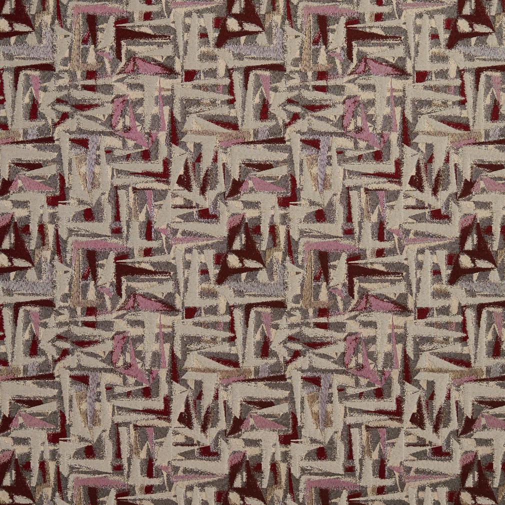Essentials Heavy Duty Abstract Upholstery Fabric / Burgundy Beige Gray Pink