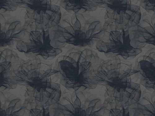 Cotton Silk Indigo Blue Gray Floral Upholstery Drapery Fabric