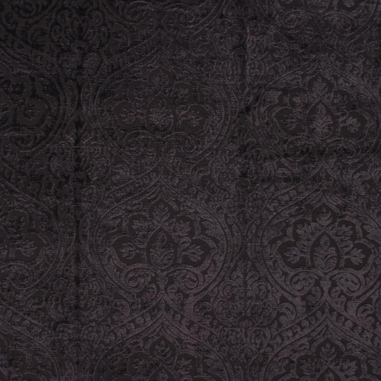 Amalfi Charcoal Black Chenille Damask Upholstery Fabric / Shadow