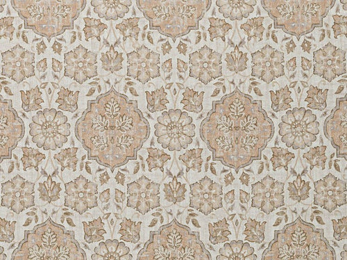 Beige Blush Grey Floral Moorish Medallion Upholstery Drapery Fabric