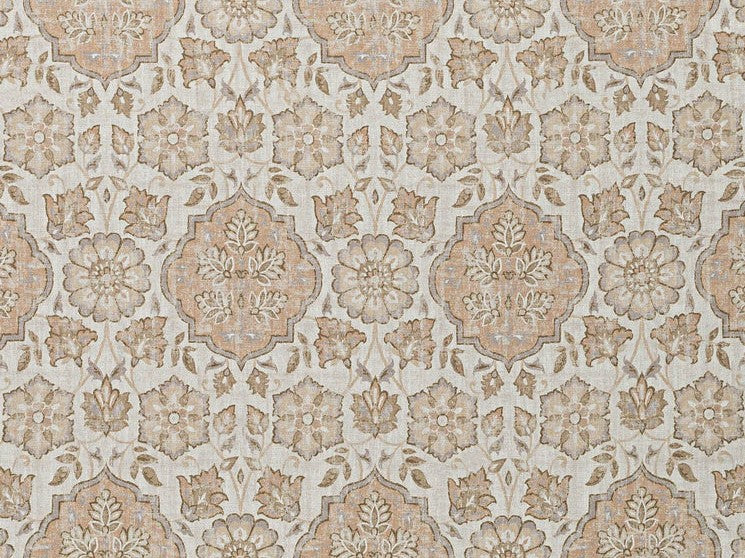 Beige Blush Grey Floral Moorish Medallion Upholstery Drapery Fabric