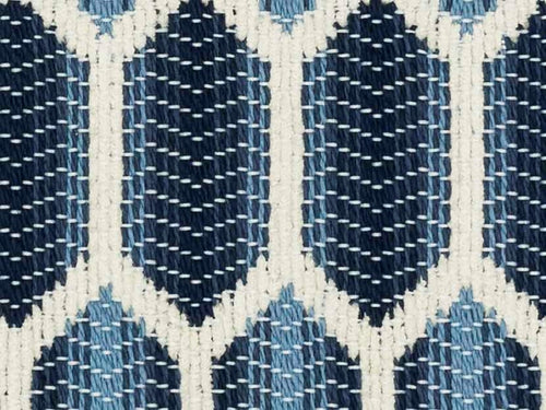 Crypton Water & Stain Resistant Navy French Blue Off White Geometric Upholstery Drapery Fabric
