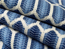 Load image into Gallery viewer, Crypton Water &amp; Stain Resistant Navy French Blue Off White Geometric Upholstery Drapery Fabric