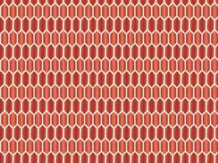 Crypton Water & Stain Resistant Coral Red Cream Geometric Upholstery Drapery Fabric