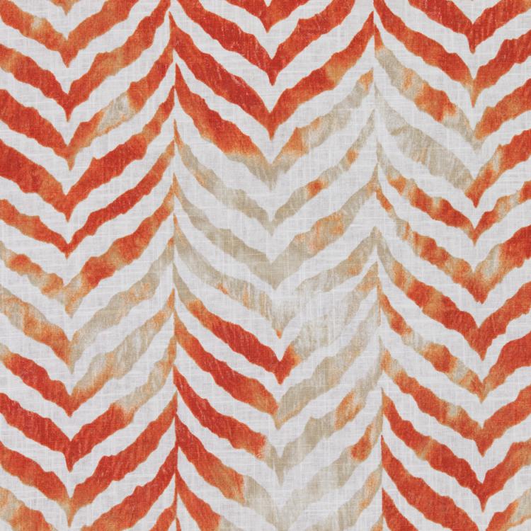 Animal Print Tiger Red Orange White Beige Cotton Linen Drapery Fabric / Mandarin
