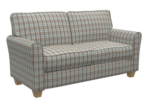 Essentials Aqua Brown Beige Checkered Upholstery Drapery Fabric / Cornflower Plaid