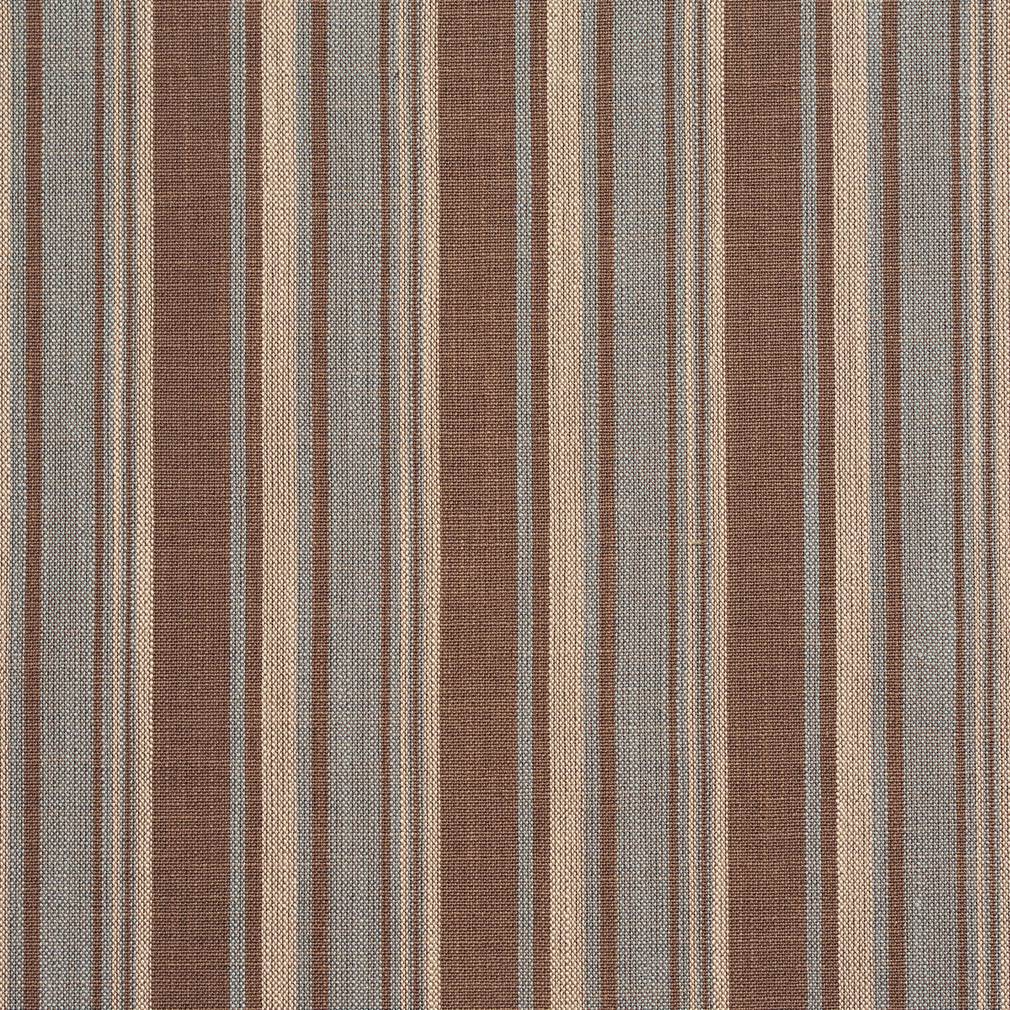 Essentials Aqua Brown Beige Upholstery Drapery Fabric / Cornflower Stripe