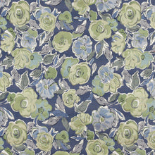 Load image into Gallery viewer, Essentials Aqua Green Navy Blue Botanical Leaf Upholstery Fabric