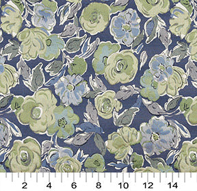 Essentials Aqua Green Navy Blue Botanical Leaf Upholstery Fabric