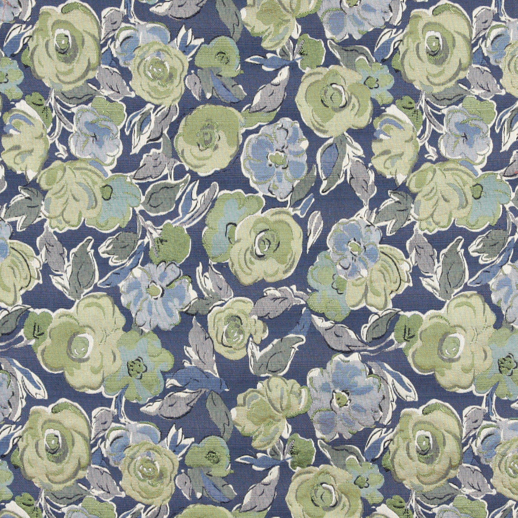 Essentials Aqua Green Navy Blue Botanical Leaf Upholstery Fabric