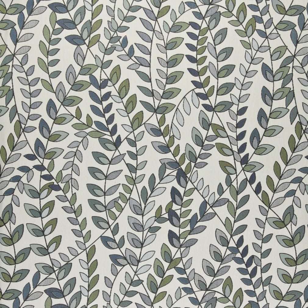 Essentials Aqua Teal Green White Botanical Leaf Upholstery Fabric