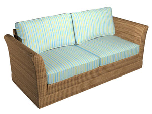 Essentials Outdoor Stain Resistant Upholstery Drapery Fabric Aqua Yellow / Lagoon Stripe