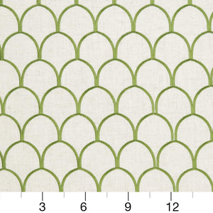 Essentials Heavy Duty Art Deco Embroidered Upholstery Drapery Fabric / Lime Green White