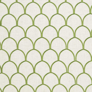 Essentials Heavy Duty Art Deco Embroidered Upholstery Drapery Fabric / Lime Green White