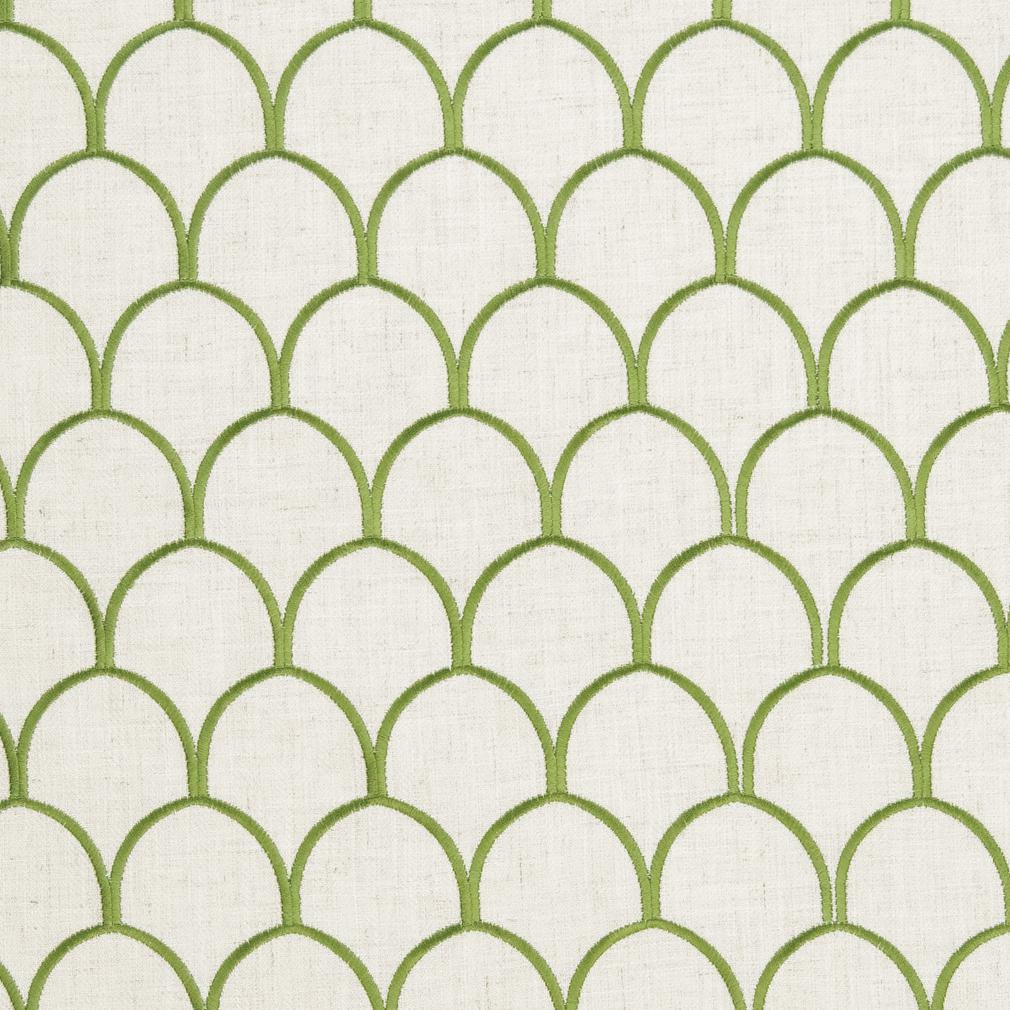 Essentials Heavy Duty Art Deco Embroidered Upholstery Drapery Fabric / Lime Green White