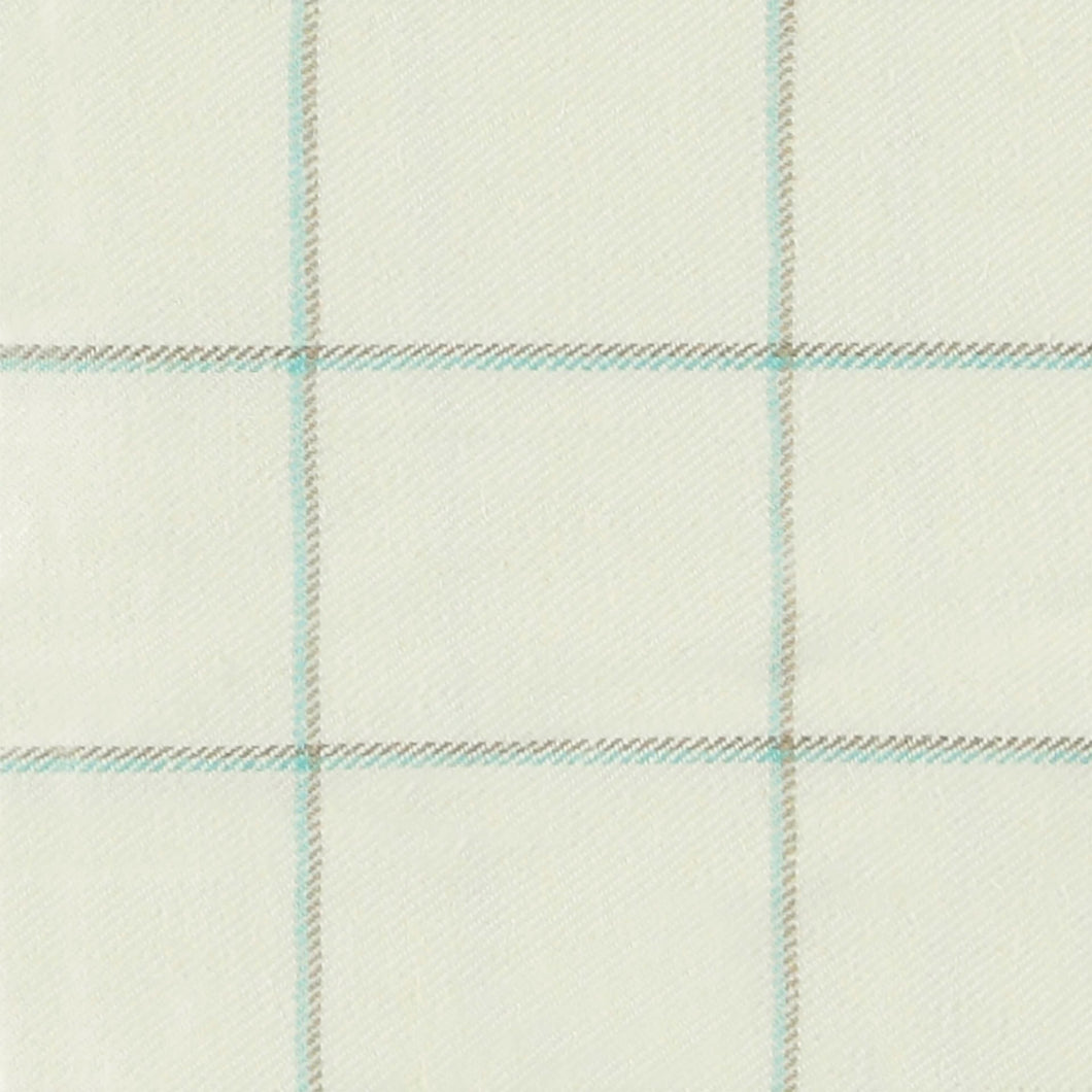 Linen Viscose Cream Taupe Aqua Blue Windowpane Check Light Upholstery Drapery Fabric