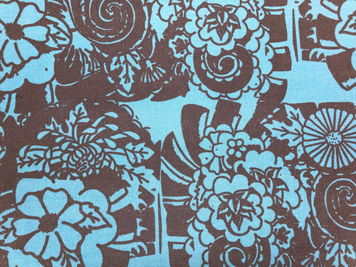 Water Resistant Outdoor Floral Brown Teal Blue Aqua Upholstery Fabric