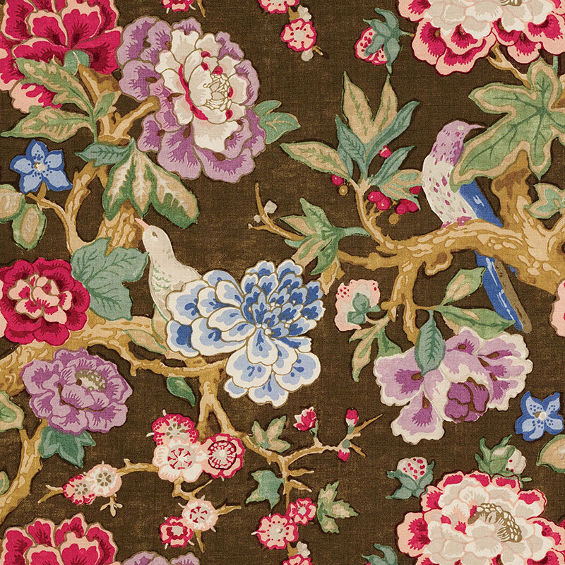 SCHUMACHER BERMUDA BLOSSOMS FABRIC / COCOA