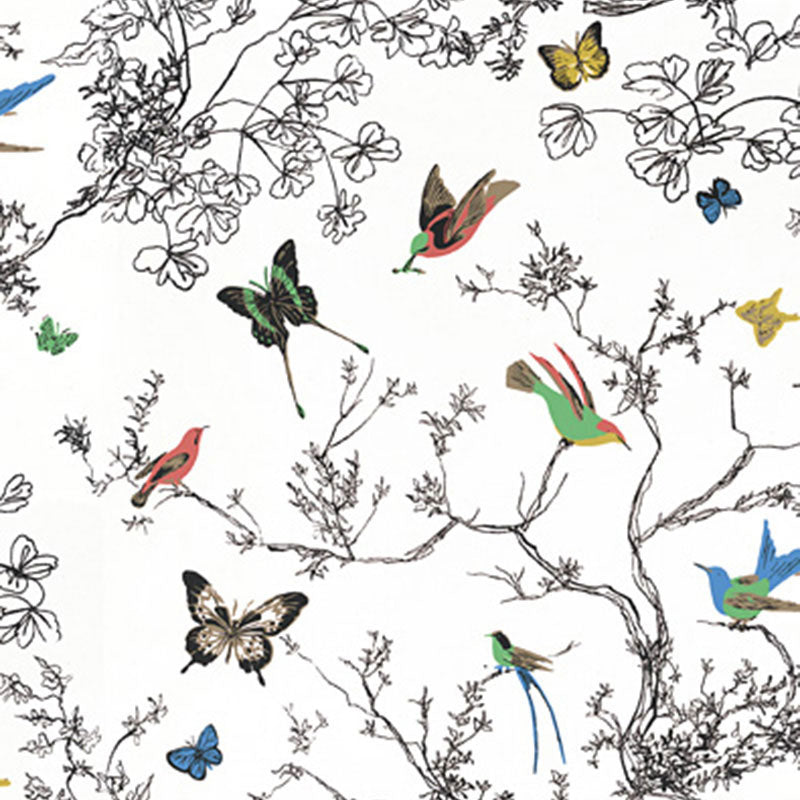 SCHUMACHER BIRDS & BUTTERFLIES FABRIC 174760 / MULTI ON WHITE
