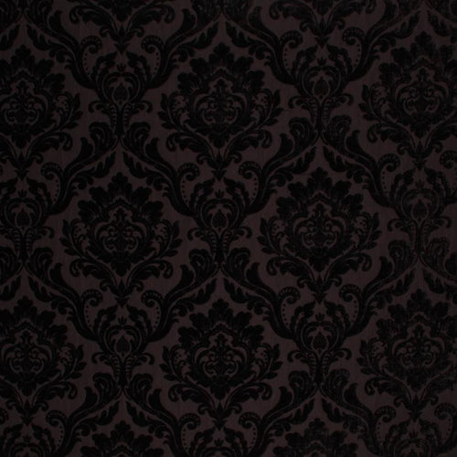 Damask Chenille Upholstery Drapery Fabric / Black