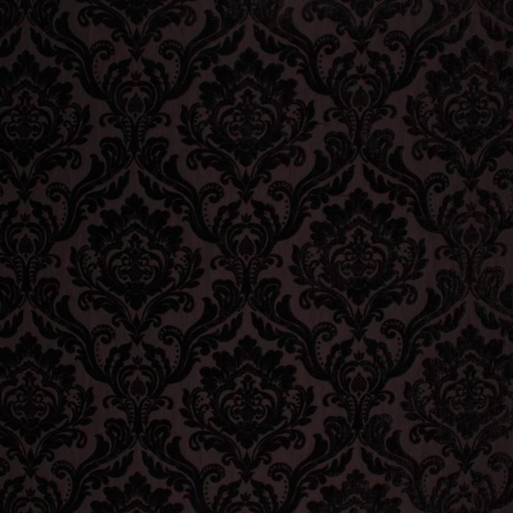 Damask Chenille Upholstery Drapery Fabric / Black