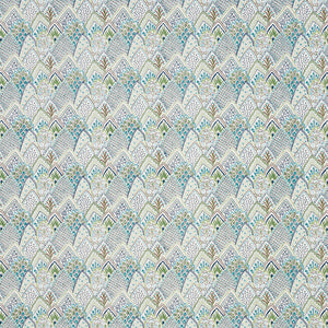 SCHUMACHER ALBIZIA EMBROIDERY FABRIC / BLUE & GREEN