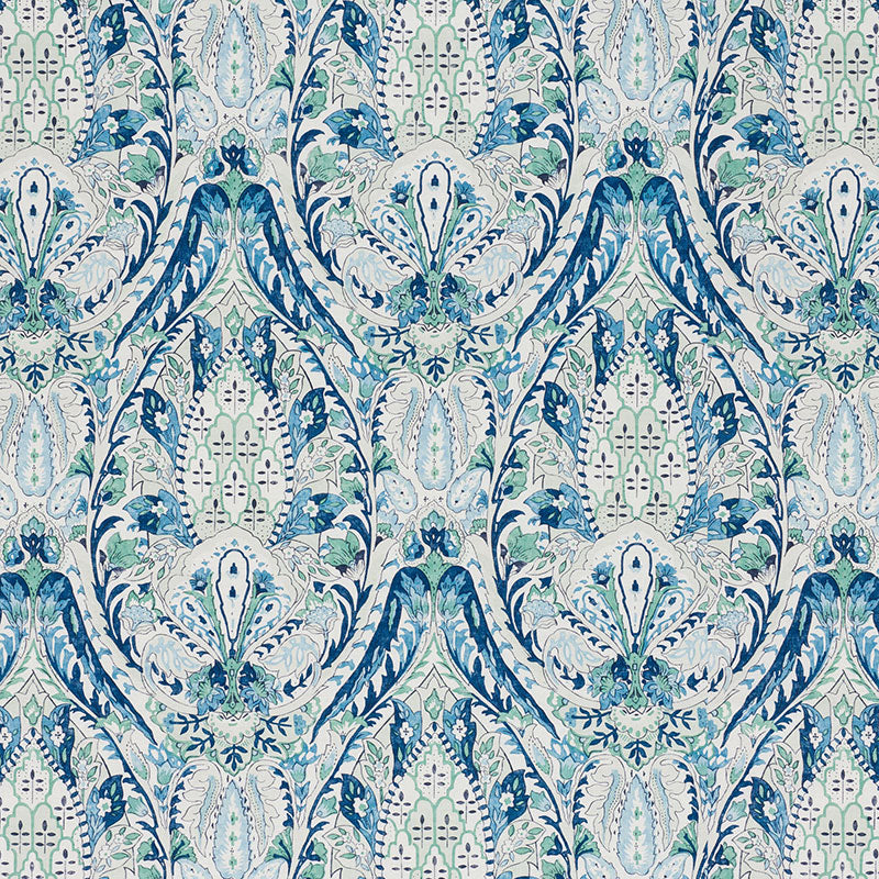 SCHUMACHER LAYLA PAISLEY FABRIC / BLUE & GREEN