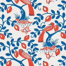 Load image into Gallery viewer, SCHUMACHER OLIVE TREE FABRIC / BLUE &amp; RED