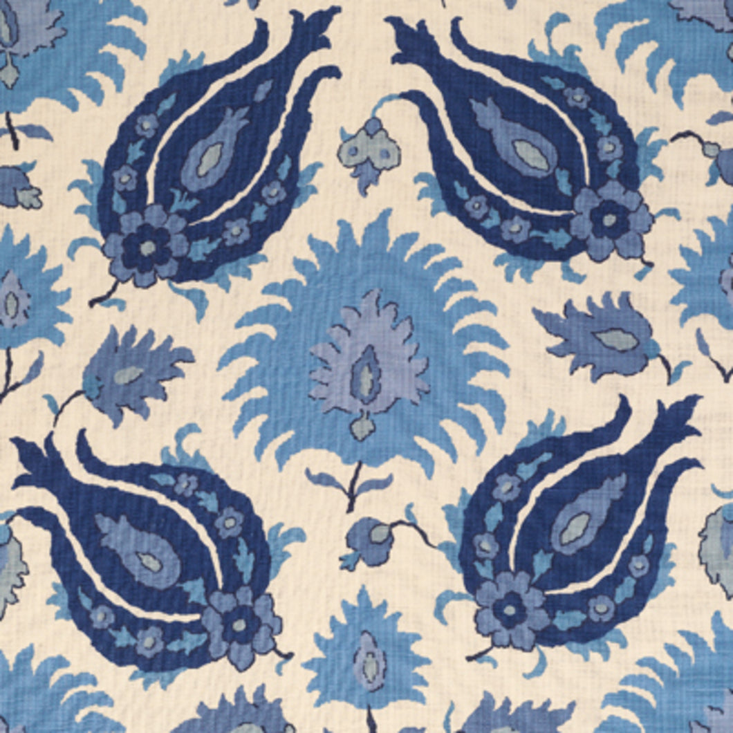 Brunschwig & Fils Kashmiri Linen Print Fabric / Sapphire Blue