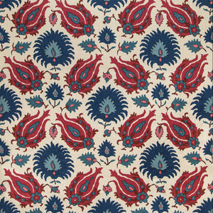 Brunschwig & Fils Kashmiri Linen Print Fabric / Navy/Berry