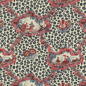 Brunschwig & Fils Chinese Leopard Toile Fabric / Red & Blue