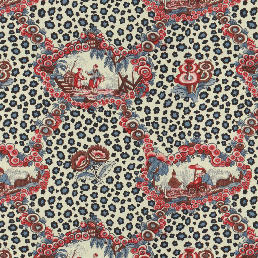 Brunschwig & Fils Chinese Leopard Toile Fabric / Red & Blue