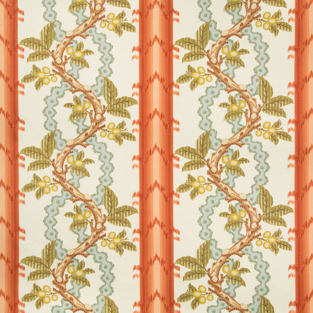 Brunschwig & Fils Josselin Cotton And Linen Print Fabric / Spice/Celadon