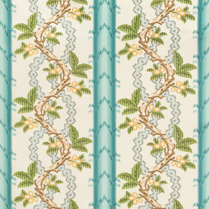 Brunschwig & Fils Josselin Cotton And Linen Print Fabric / Aqua/Mist