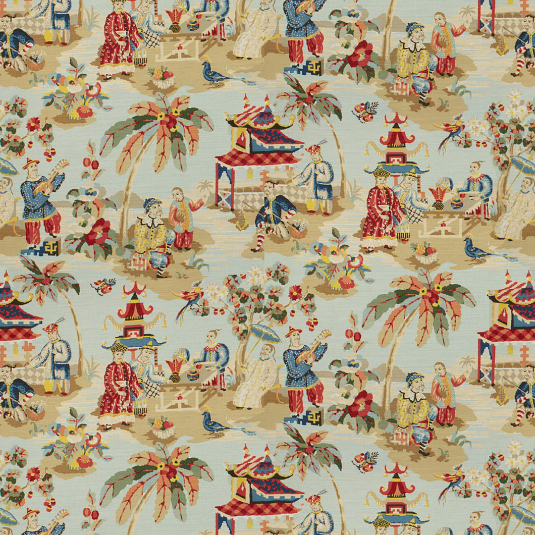 Brunschwig & Fils Xian Linen & Cotton Print Fabric / Sky