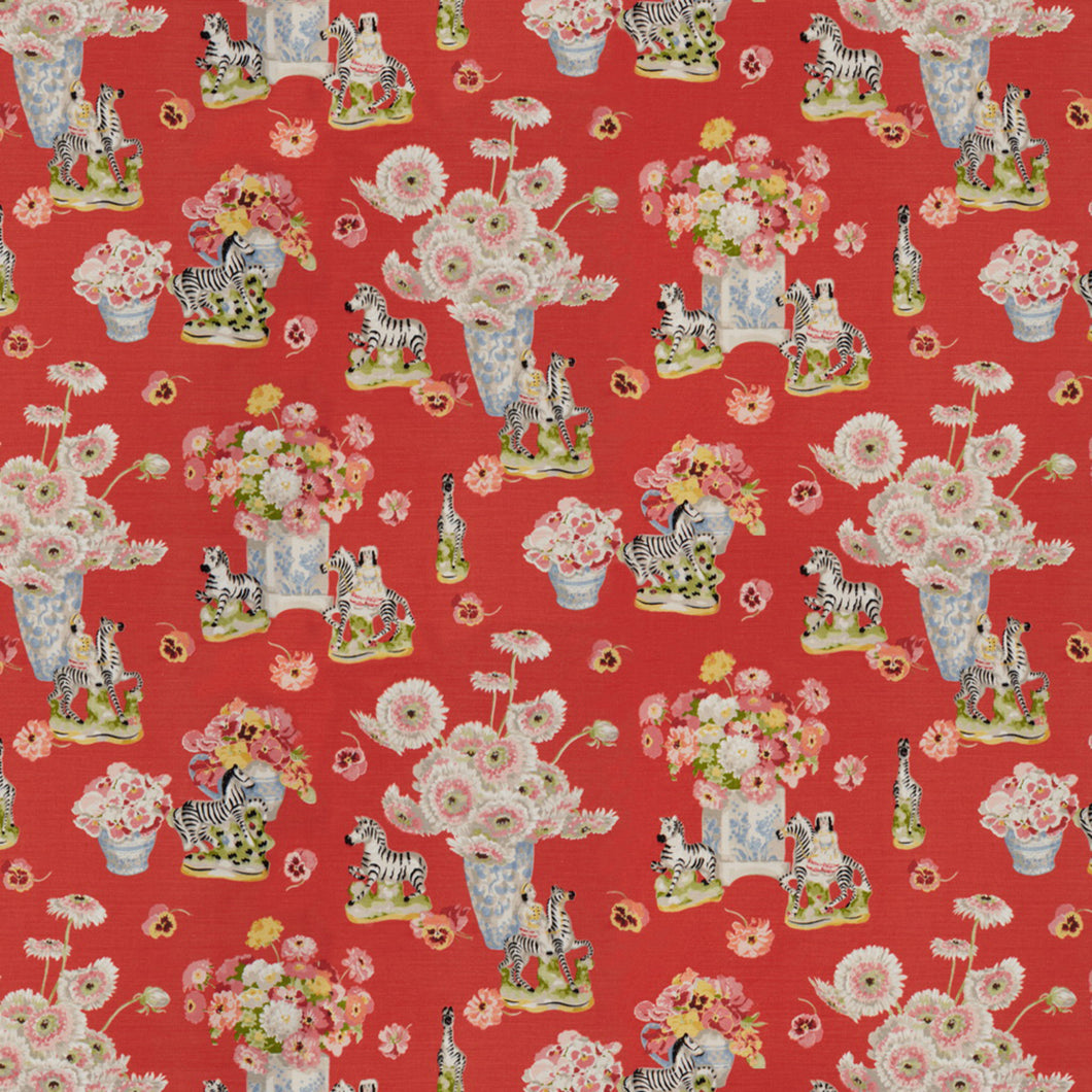 Brunschwig & Fils Gillian S Zebras Linen & Cotton Print Fabric / Flame