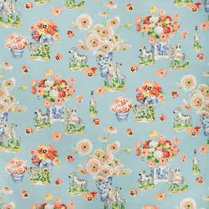 Brunschwig & Fils Gillian S Zebras Linen & Cotton Print Fabric / Sky